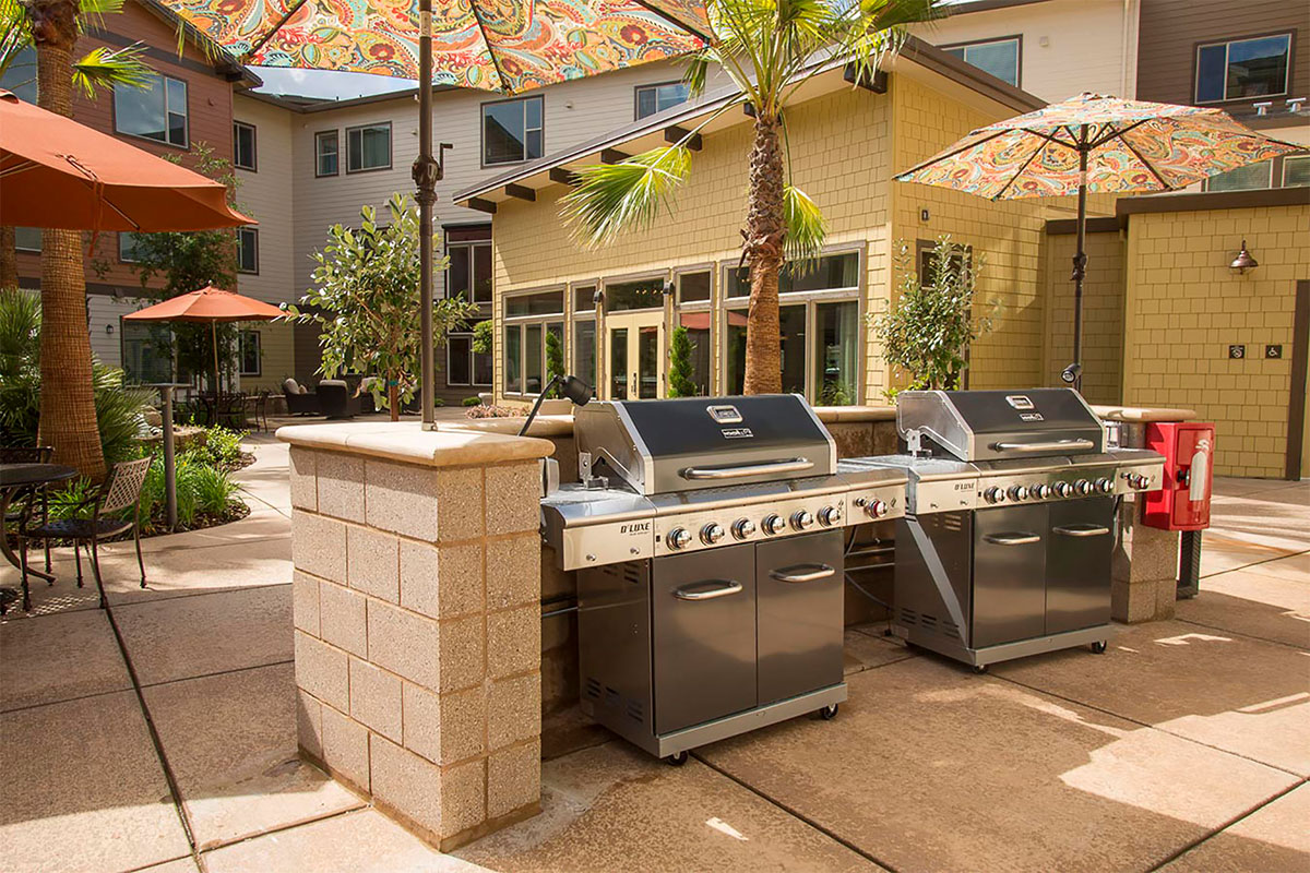 Resident grillmasters and our culinary staff enjoy cooking outdoors on party-sized gas grills.