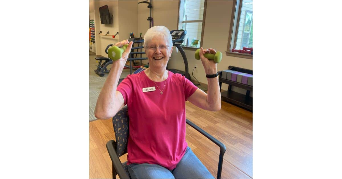 PCL Resident Barbara enjoys a fitness class